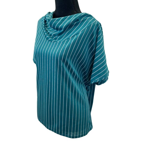 VINTAGE 80s Teal Striped Cap Sleeve Top - Picture 3 of 7